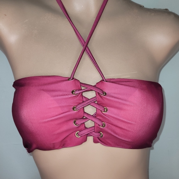 NEW MEDIUM ROSEWOOD 2 PIECE SWIMSUIT POPULAR REMOVABLE PADS HALTER or BANDEAU - Picture 2 of 13